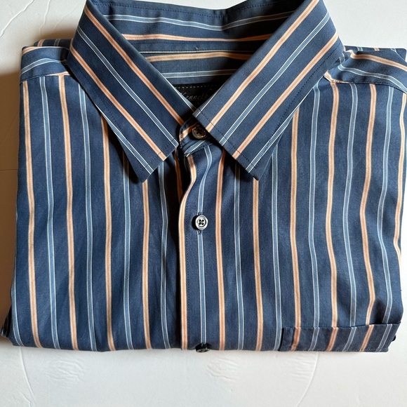 Kenneth  Roberts Platinum Button Up Long-sleeve Men's XL Blue Tan Stripe Shirt - Picture 10 of 10